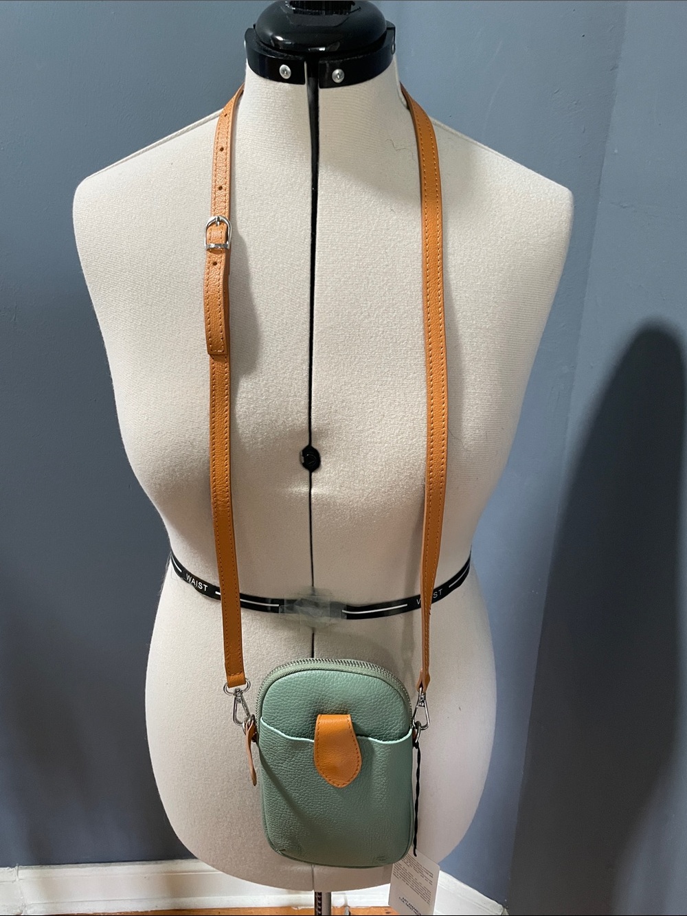 Divina Firenze Mint Green Crossbody Bag with Tan Strap One Size NWT
